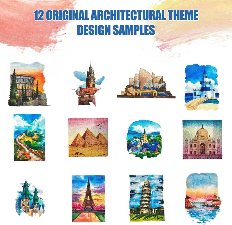DPDPPL Watercolor Workbook & Water Coloring Book, 13 Pages 300GSM Paper, 26-Color Watercolor Paint Set with Brush & Storage Bag, Beginner-Friendly Coloring Book for Adults — Scenic Architecture Theme - Image 5